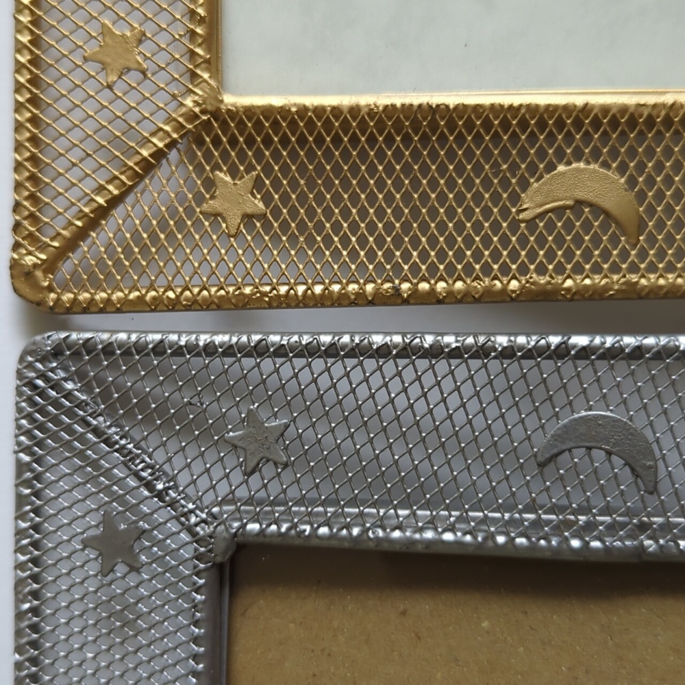 Frames Metal Set of 2 Moons and Stars 1 Gold 1 Silver Both Sitters Pairs - Picture 2 of 8